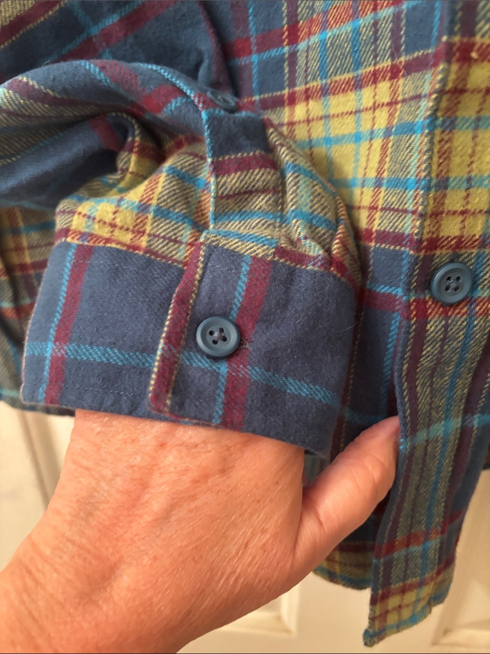Original Use Hooded Plaid Button-Up Shirt - Blue & Yellow M NWT - Picture 6 of 8